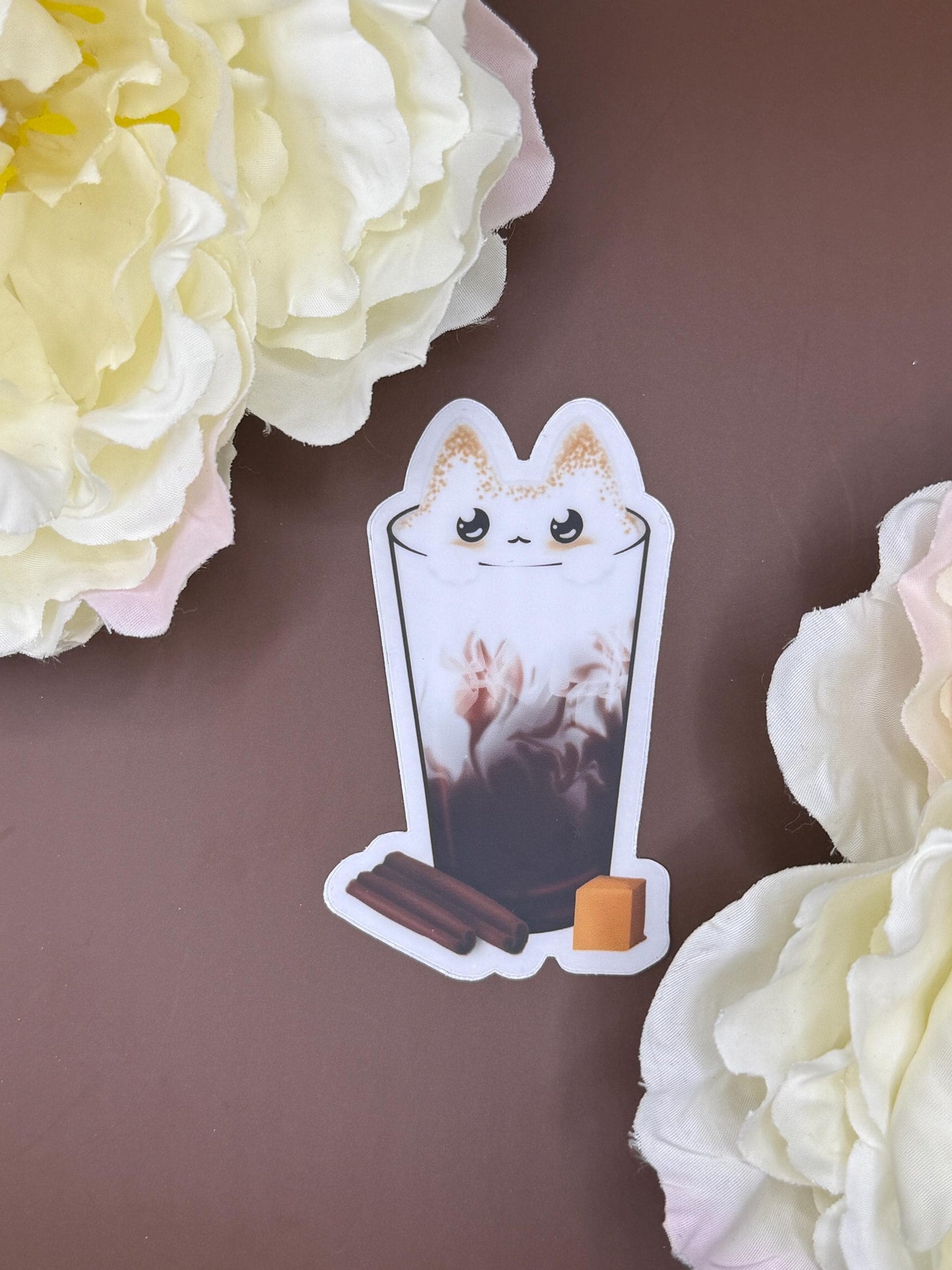 Cat Caramel Mocha Iced Coffee Sticker | Waterproof Vinyl Decal