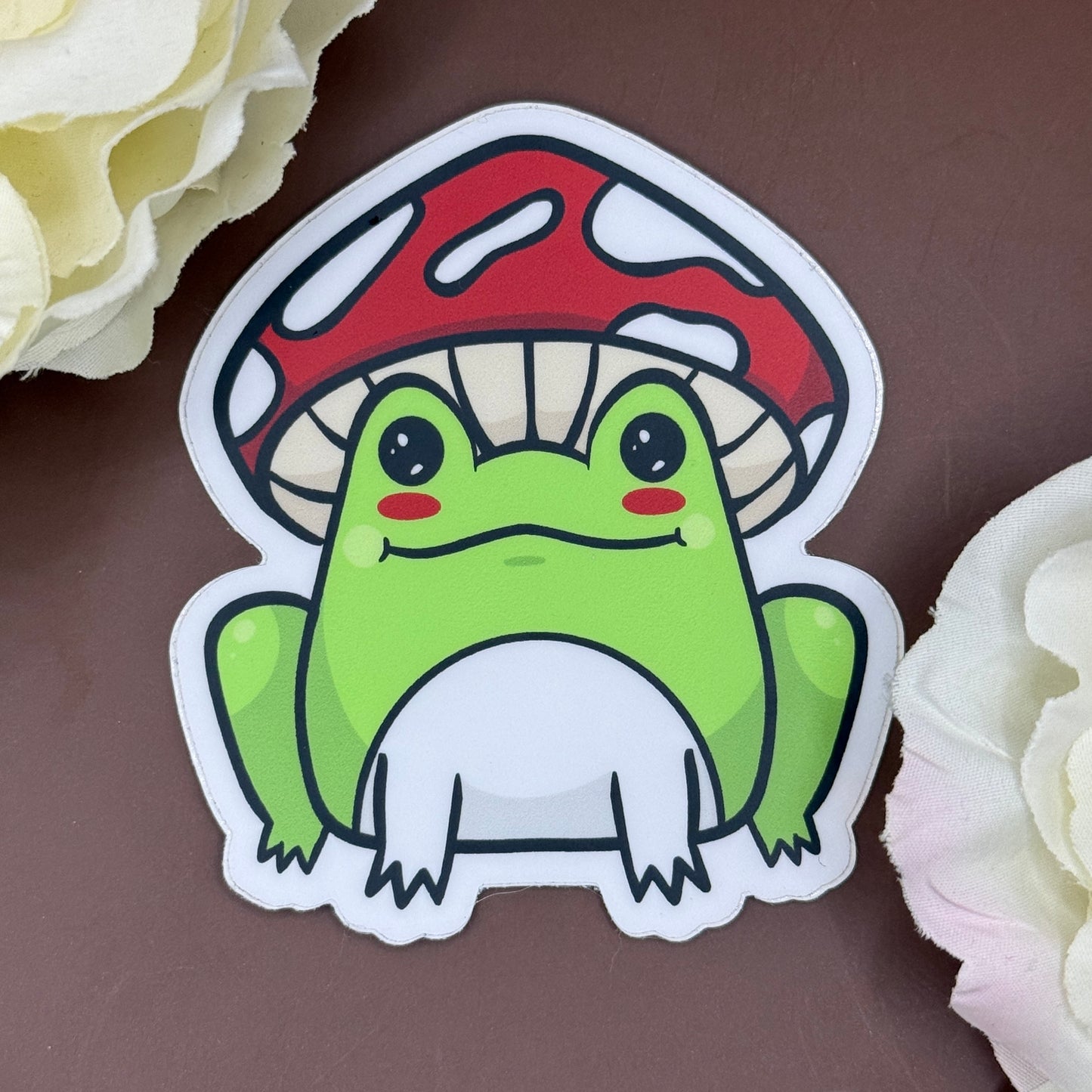 Mushroom Frog Sticker | Kawaii Cottagecore Waterproof Vinyl Sticker | Cute Froggy Friend Decal