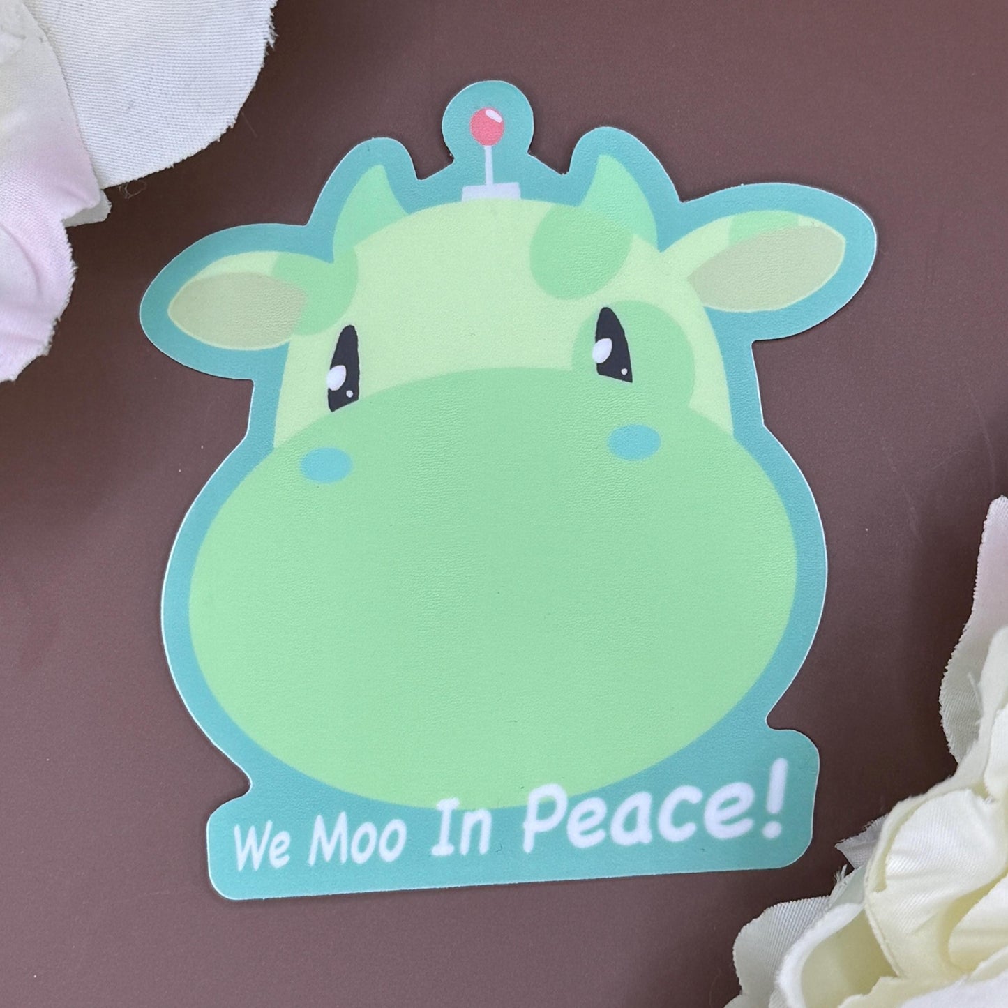 Chibi Green Alien “We Moo in Peace” Vinyl Sticker