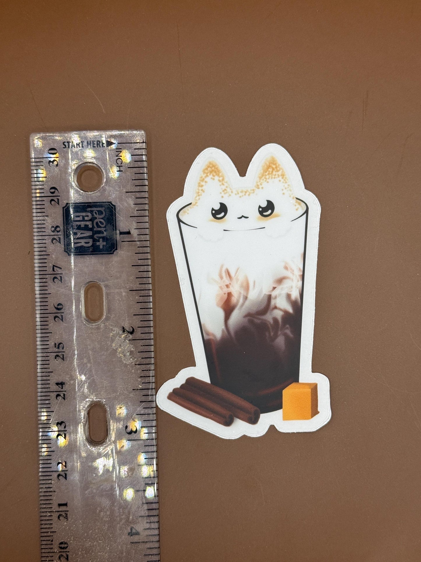 Cat Caramel Mocha Iced Coffee Sticker | Waterproof Vinyl Decal