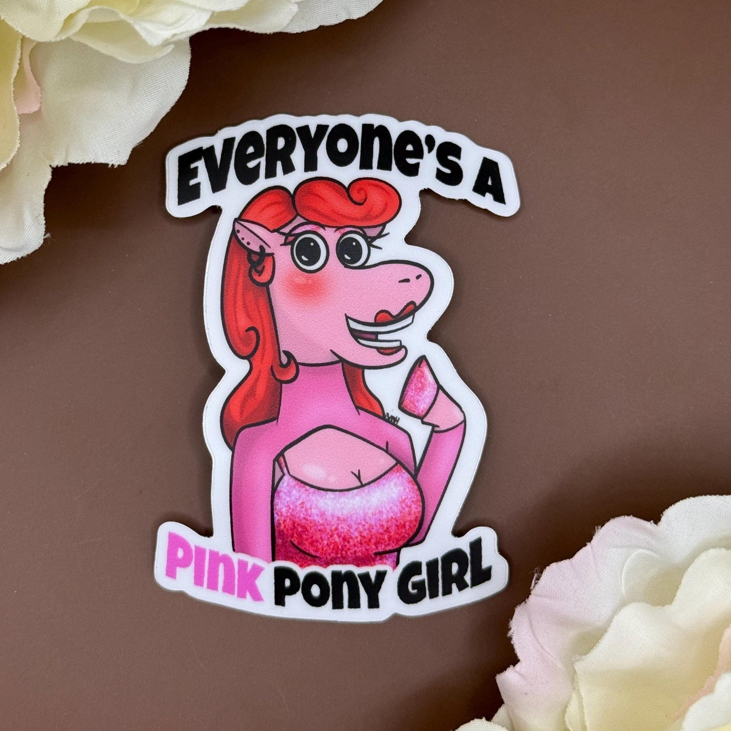 Pink Pony Girl Sticker | Cute Aesthetic Waterproof Vinyl Sticker | Fun Horse Lover Decal