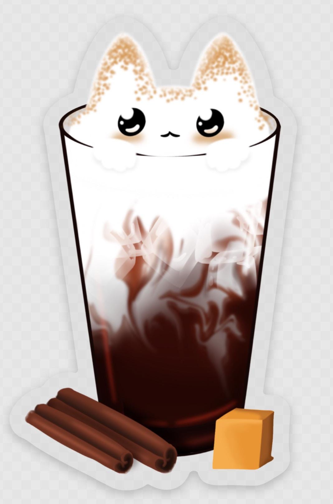 Cat Caramel Mocha Iced Coffee Sticker | Waterproof Vinyl Decal