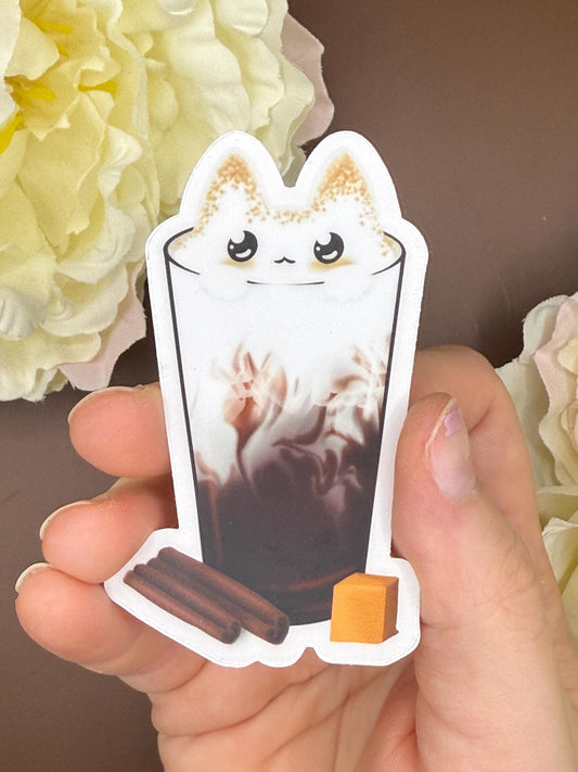 Cat Caramel Mocha Iced Coffee Sticker | Waterproof Vinyl Decal